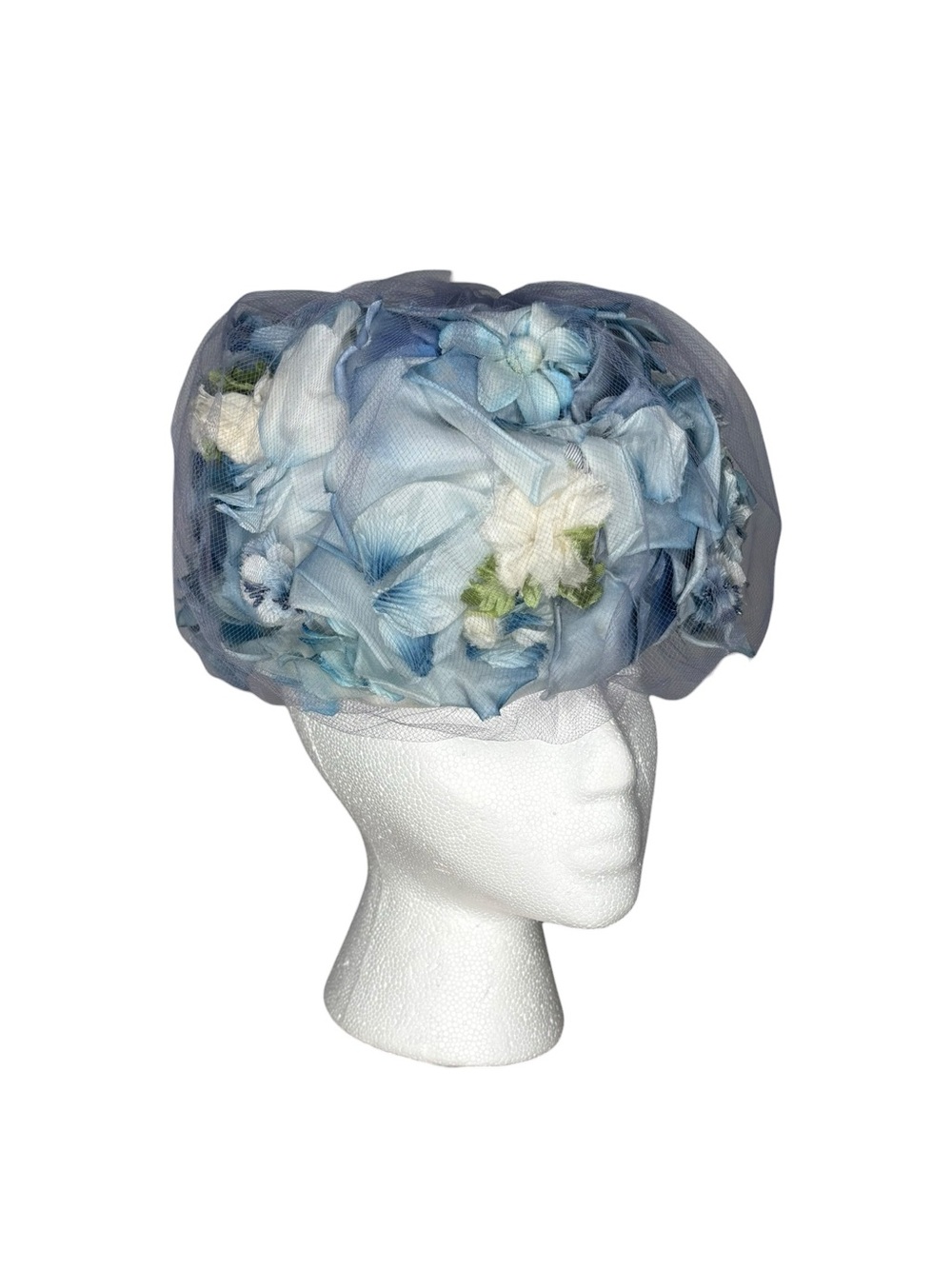 Vintage 60’s Light Blue Floral Cocktail Hat with Veiling By Nadelle Montreal